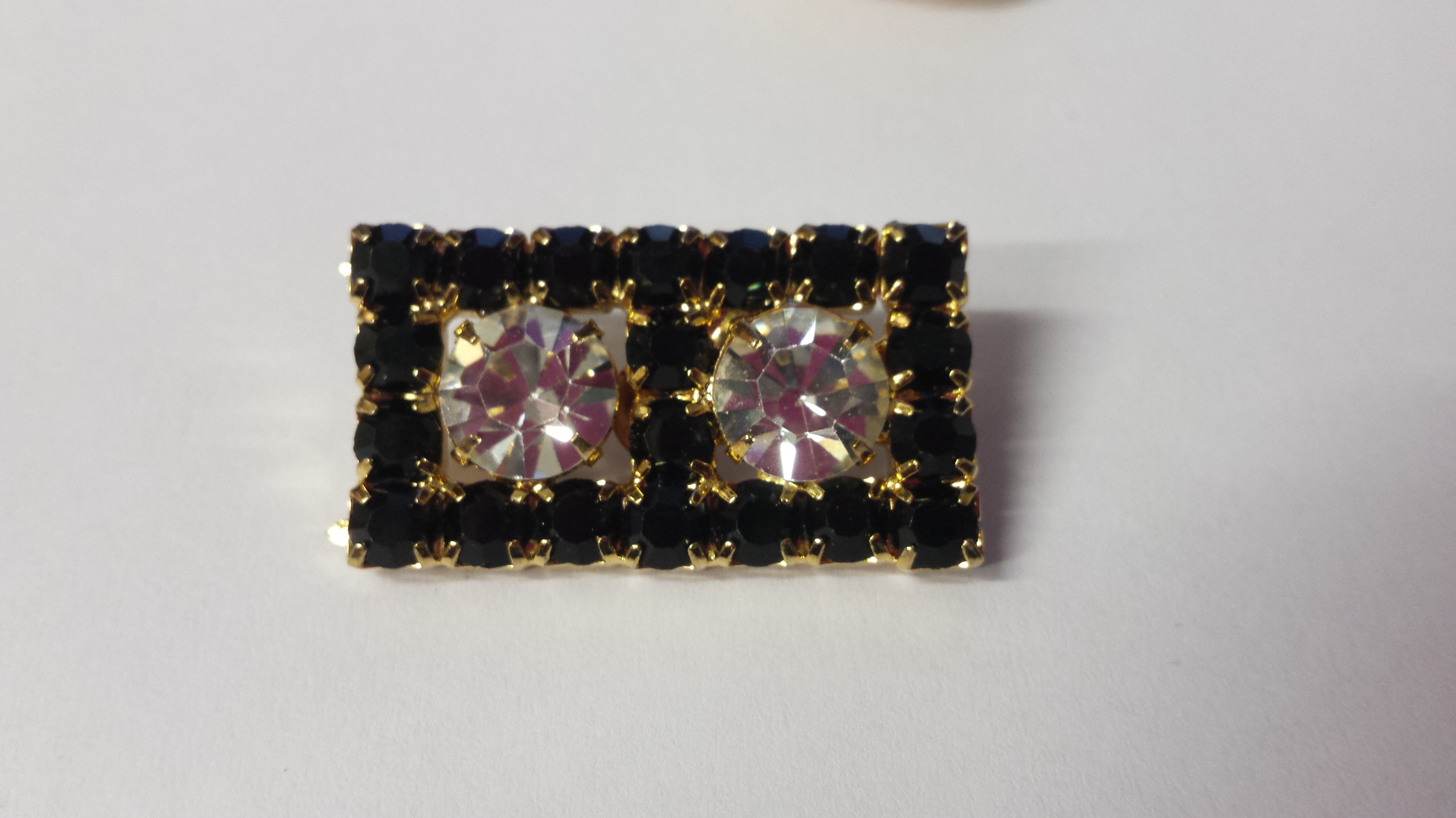 Dazzling Rectangular Rhinestone Button Crystal and Black with Silver Backs - 1 1/8 inch by 5/8 inch #Daz0032